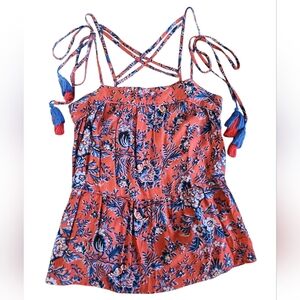 LOFT Floral Peplum Top With Tassels-Size Small